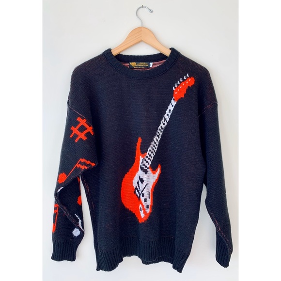 Rare Vintage 🎸 Albert Elovitz Guitar Knit Sweater - Picture 4 of 8